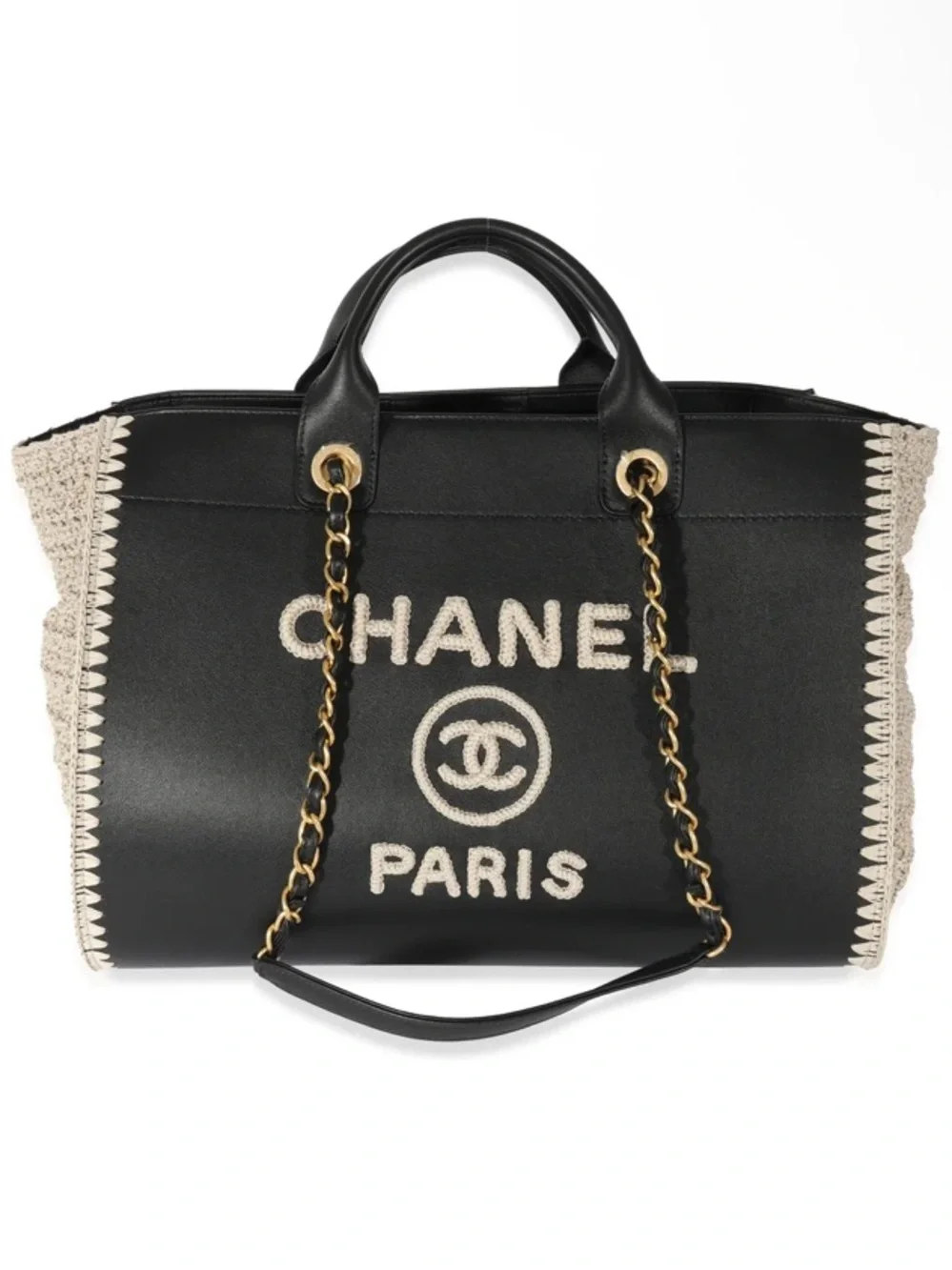NEW Chanel Leather & Crochet Raffia Deauville Tote Bag Rare